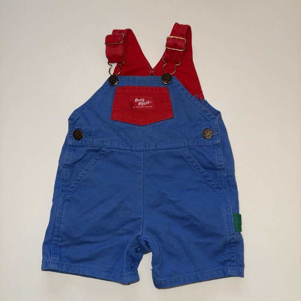Vintage 90s OshKosh B’gosh Baby B’gosh Red Blue Shortalls Overalls Size 3/6M -A2